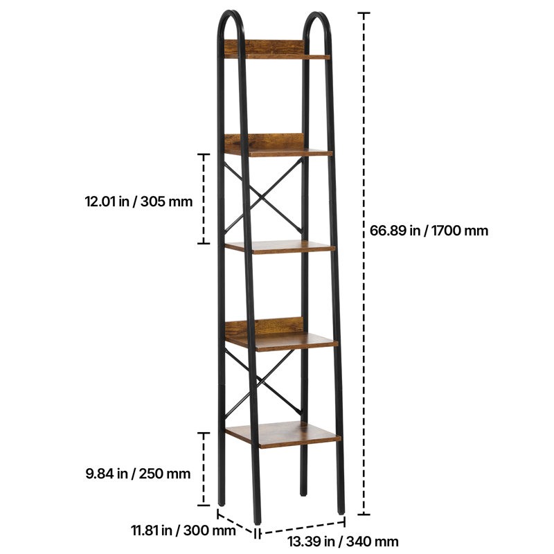 Metal Bookshelf Rustic Bookshelf 5-Tier for Living room Bedroom & Office