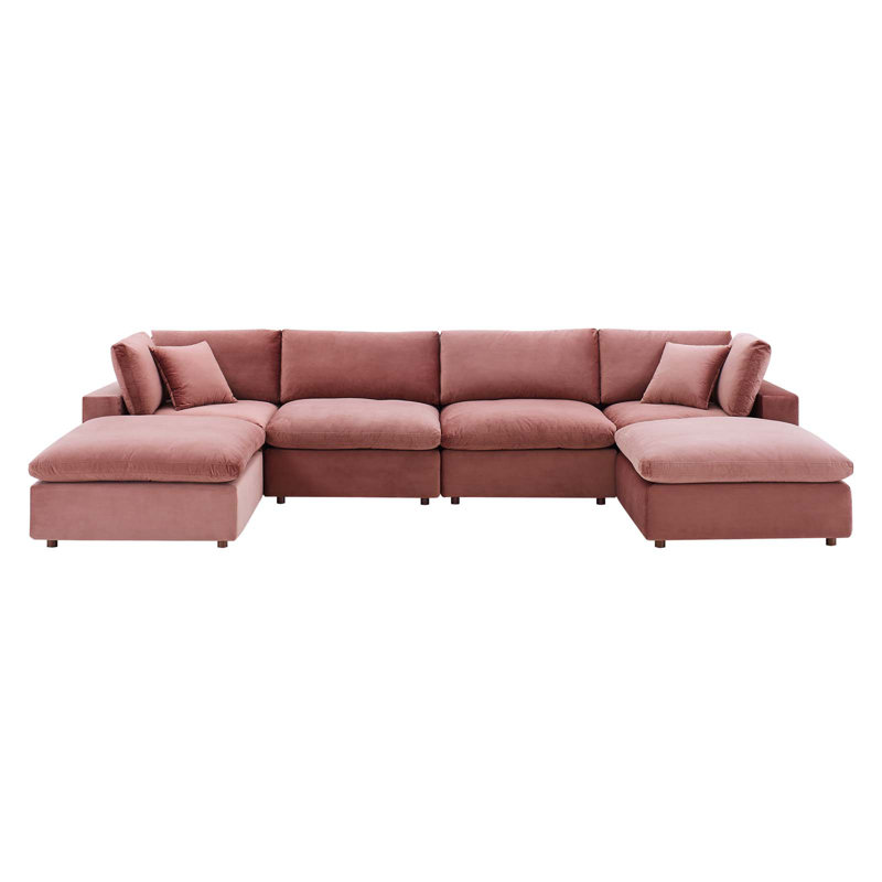 Modway Commix Down Filled Overstuffed Velvet 6-Piece Sectional Sofa, Dusty Rose