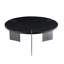 Table basse ronde en bois de chêne noir et pieds en métal noir-259568057