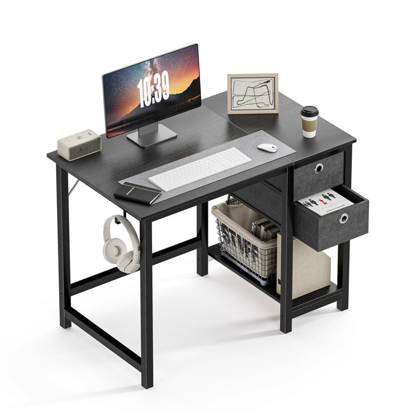 Bureau d'écriture avec 2 tiroirs Norrington, Noir, H 29 po x l 40 po x P 23 po