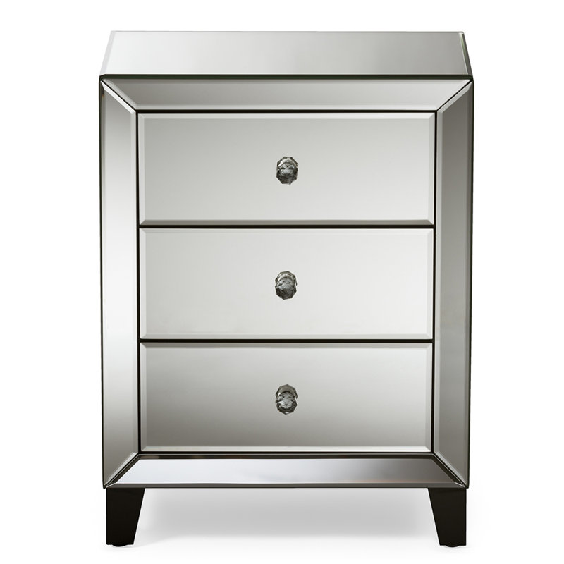 Table de chevet 3 tiroirs de style moderne et contemporain, H 24 po x l 18,25 po x P 12,625 po