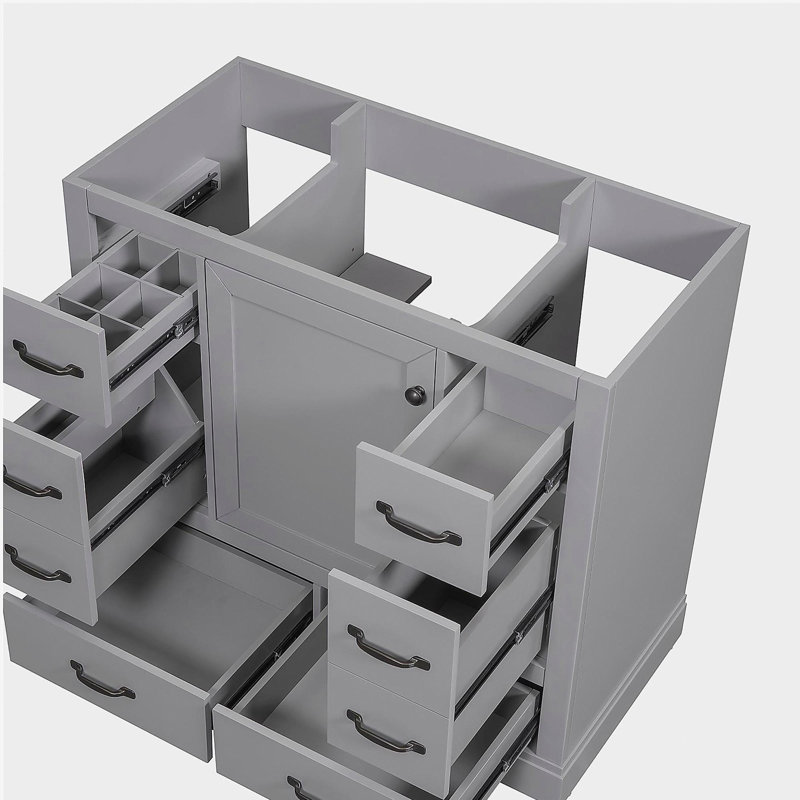Meuble-lavabo 36 po sans lavabo, base d'armoire seulement, six tiroirs, tablette réglable