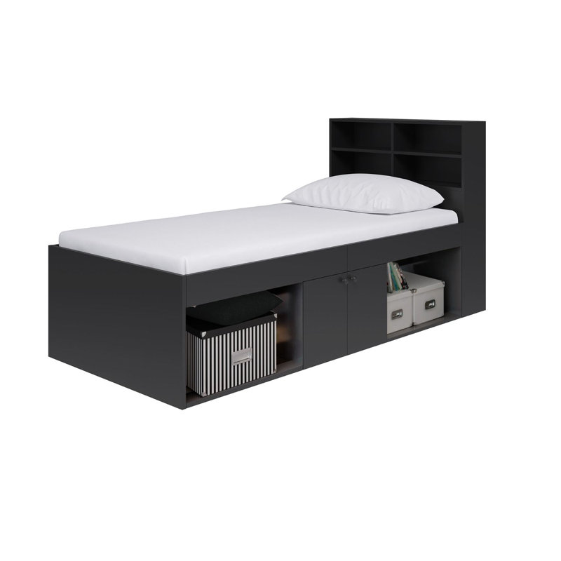 Low Single 3ft Cabin Bed with bookcase headboard, Black