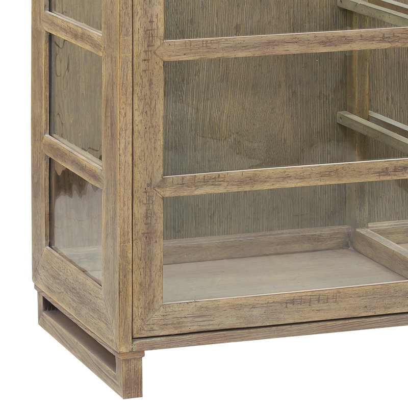 Light Wood Oak Veneer Lighted China Cabinet with Sliding Doors