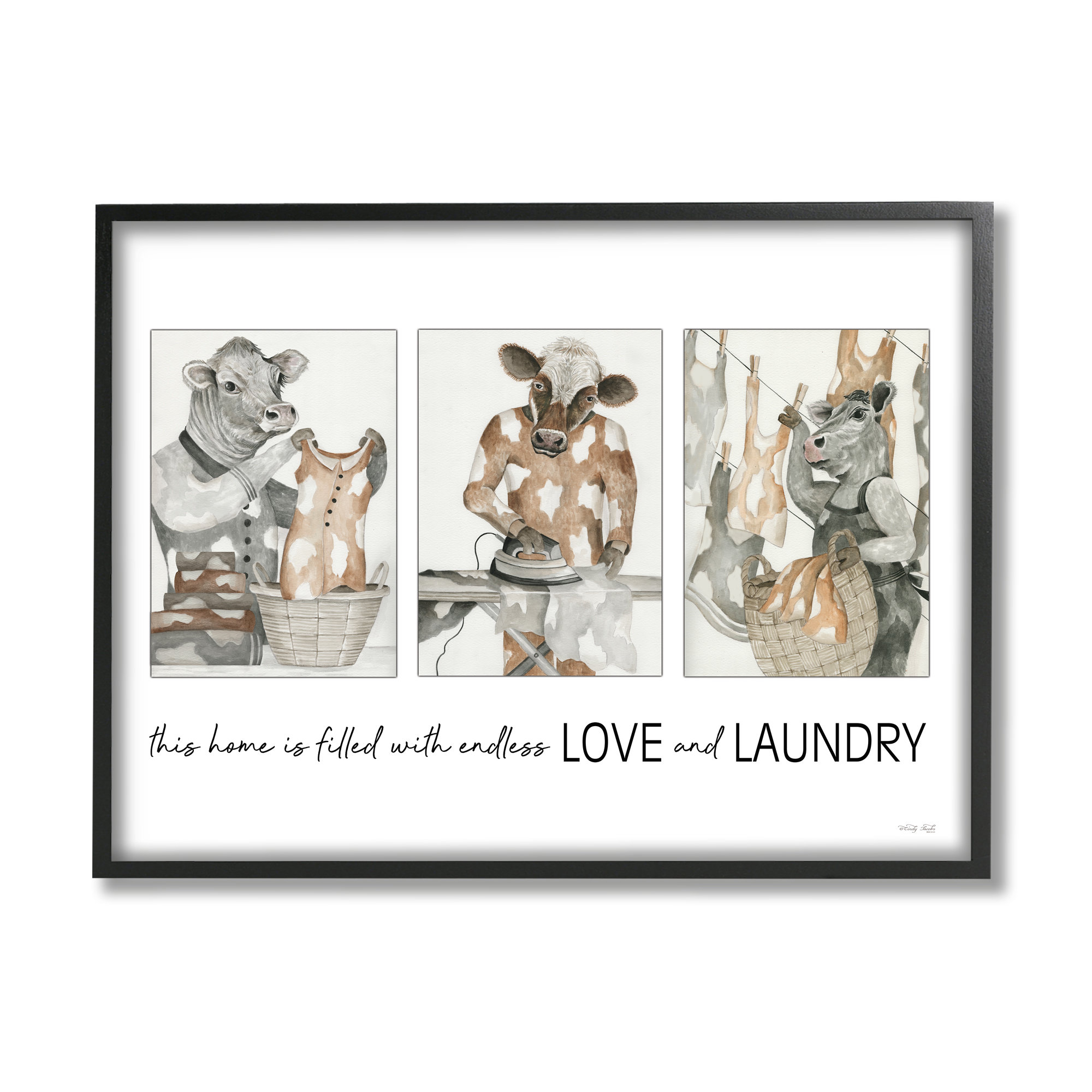 Stupell Industries Love & Laundry Cows Canvas Wall Art Design by Cindy ...