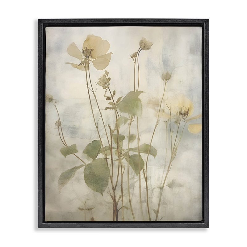 "Soft Botanicals", art mural encadré sur toile flottante par lettré et doublé, Cadre flottant noir de jais, H 21 po x l 17 po