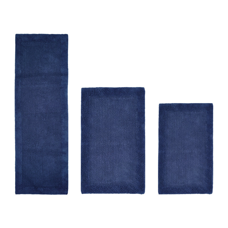 Merkel 100% Cotton 2370 GSM Tufted Reversible 3-Piece Bath Rug Set – Ultra Soft, Highly Absorbent, Machine Washable, OEKO-TEX Certified, Ideal for Shower, Bathtub & Vanity, Navy