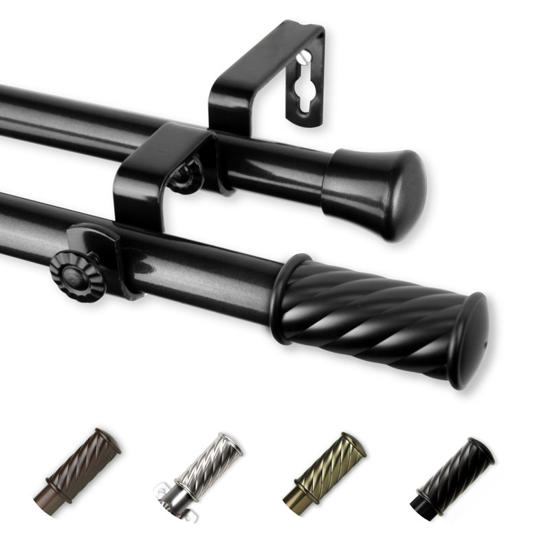 Tringle à rideaux double réglable, Noir, De 28 po à 48 po de largeur