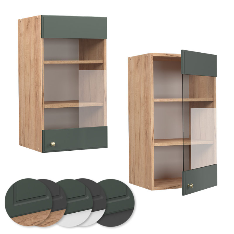 Glass Cabinet Anthracite/Green, Country House Style, Brown/Grey