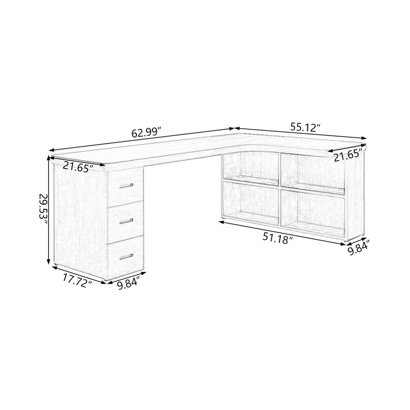 Nut-brown L-Shaped Solid Wood desks, 29.53" H x 62.99" W x 55.12" D, Right Hand Return