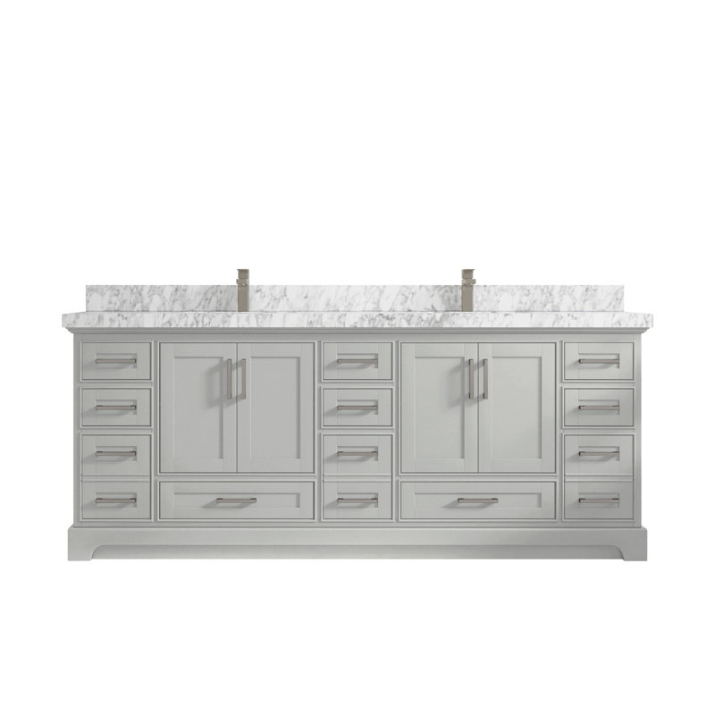 Eser 84'' Double Bathroom Vanity with Top, Coventry Gray, Carrara Marble