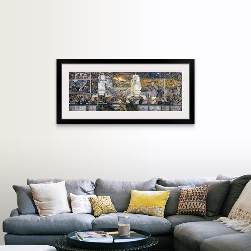 «Detroit Industry, North Wall, 1932-33» par Diego Rivera - reproduction d'art, H 27 po x l 56 po x P 1 po, Cadre noir