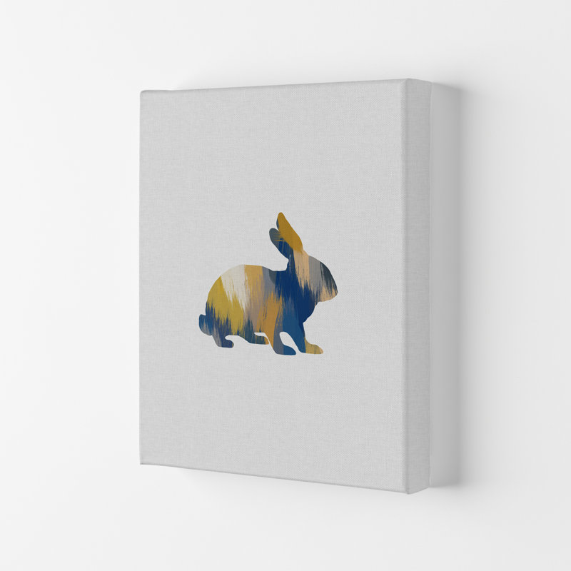 Rabbit Blue & Yellow - Print, 84.1cm H x 59.4cm W x 4cm D, Wrapped Canvas