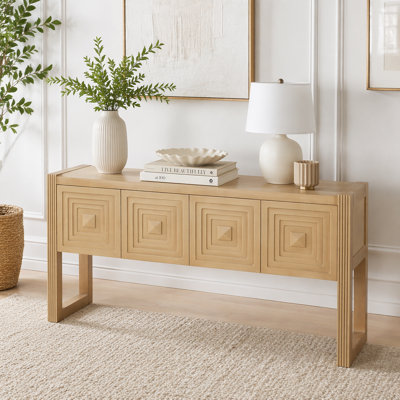 Carved Console Table with 3 Soft-Close Drawers