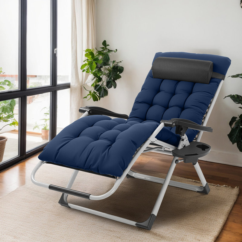 Chaise de patio pliante zéro gravité avec coussin bleu, Bleu