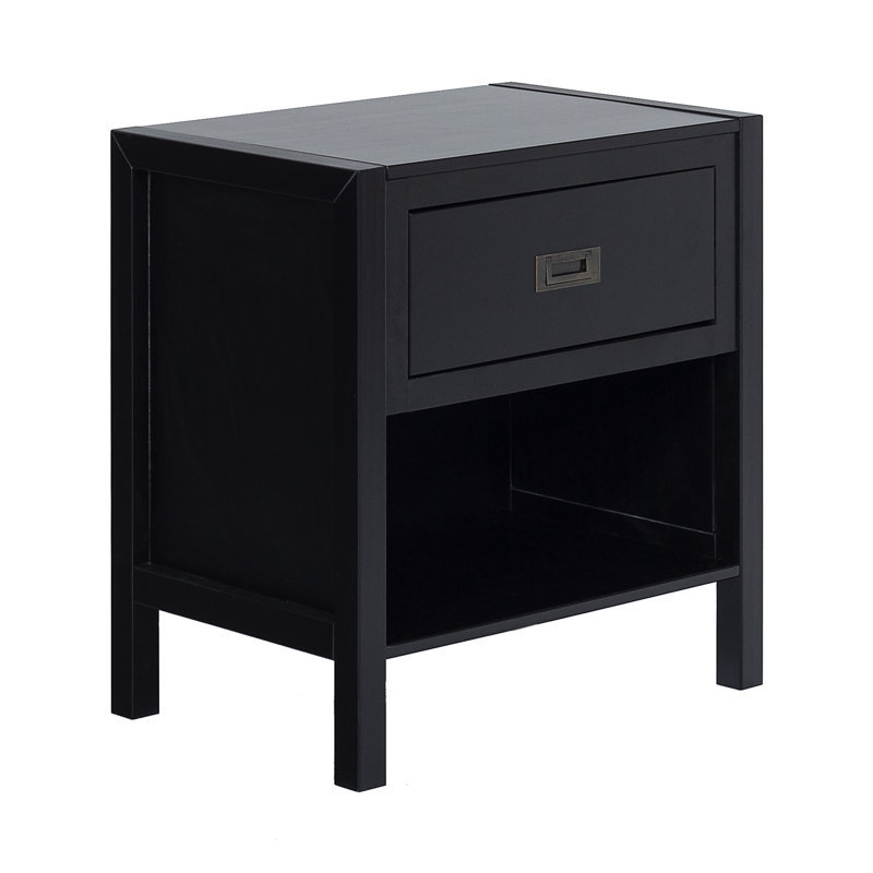 60.96cm W Solid + Manufactured Wood Bedside Table, Black