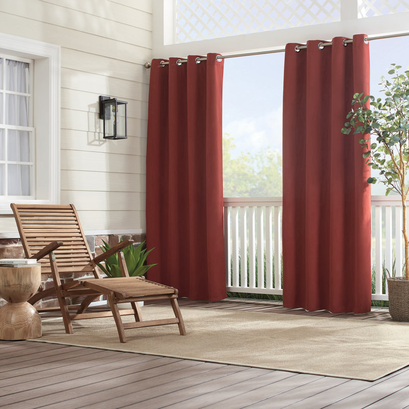 Outdoor Semi Sheer Curtain Single Panel, 52" W x 84" L, Red