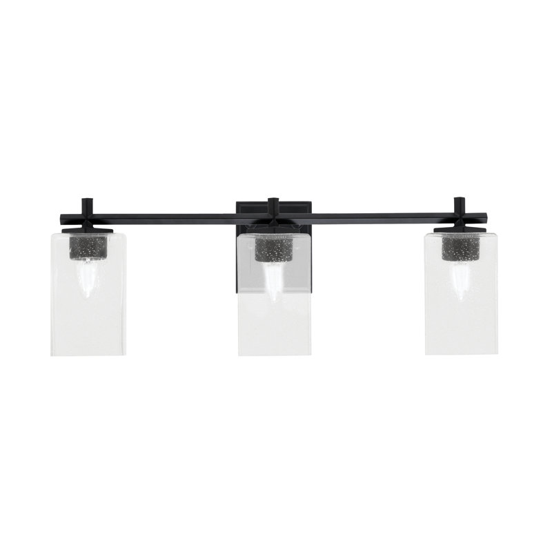 Barre d'éclairage de salle de bain 3 lumières Mariko avec verre carré transparent de 4 po, Noir mat, 3 lumières