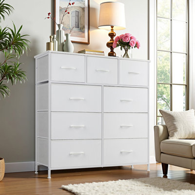 Dresser For Bedroom, Schelte Storage Drawers, Anti-Tip Tall Fabric Closet Chests Organizer Tower Furniture With Wooden Top Metal Frame For Clothes, Kids Room, Living Room, Hallway, Entryway