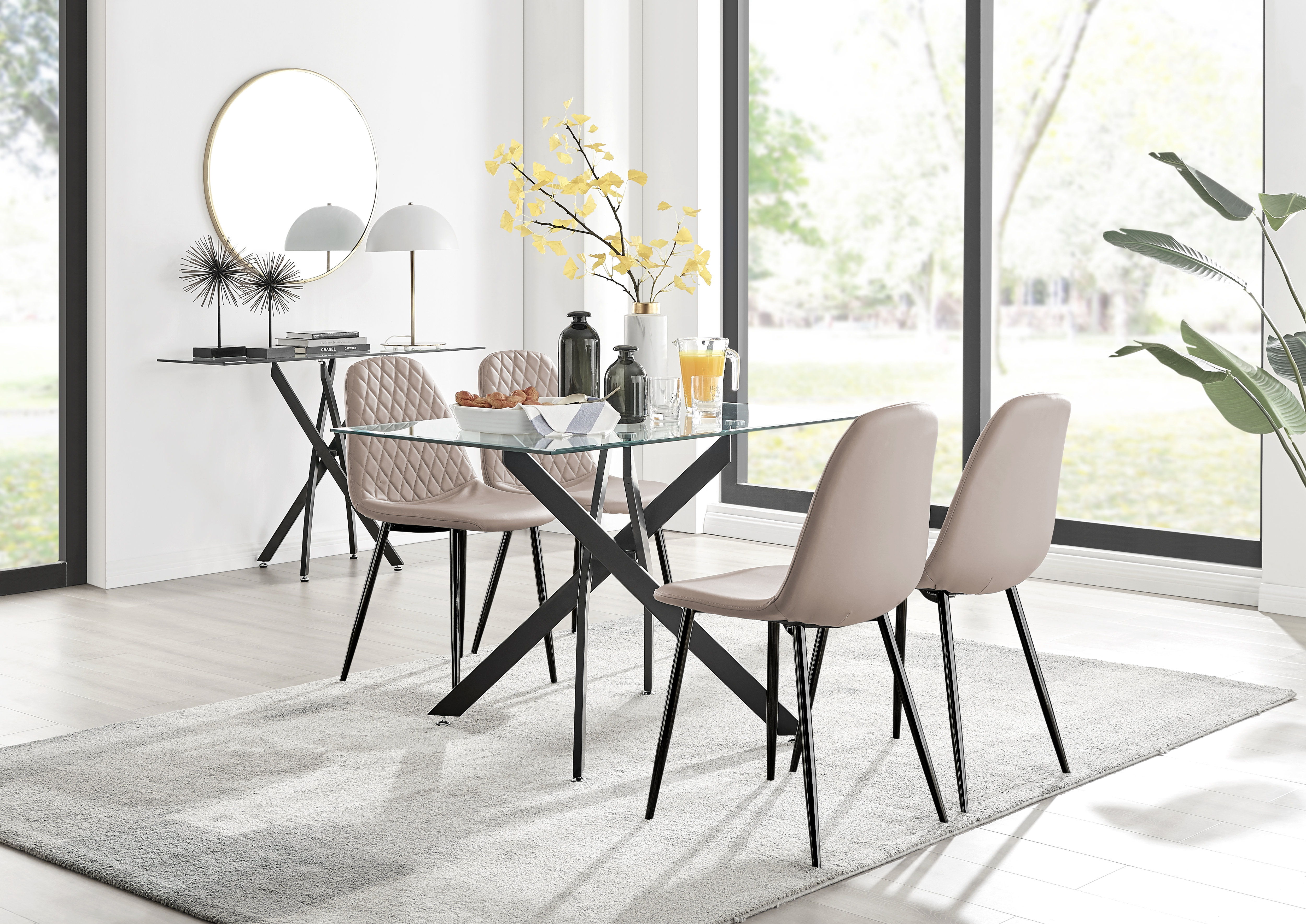 Furniture Box Lenworth Black Metal and Glass Rectangular Dining Table ...