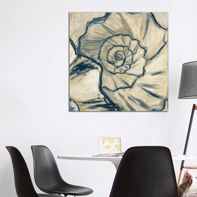 Navy Seashell Spiral II by Megan Meagher - Wrapped Canvas Painting, 93.98 cm H x 93.98 cm W x 3.175 cm D