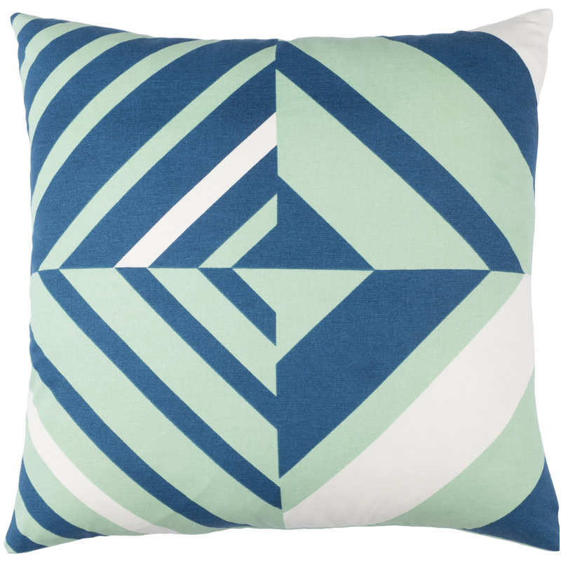 Housse de coussin en coton Lina, H 20" x l 20" x P 1", Vert/bleu