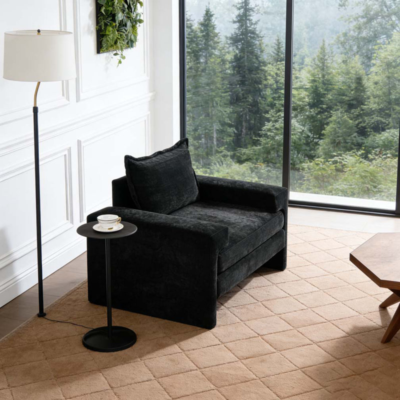 40.9" Accent Chai Chenille Upholstered Armchair with Wide Armrests, Black