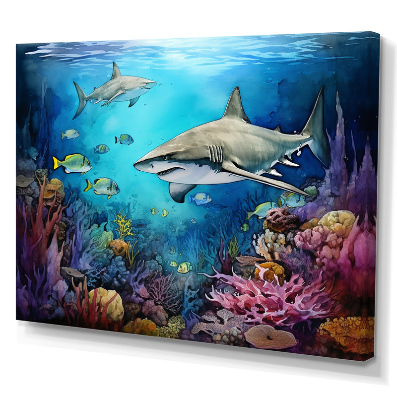 Shark Haven Under Water, reproduction d'art sur toile I, Toile tendue, H 34 po x l 44 po x P 1,5 po