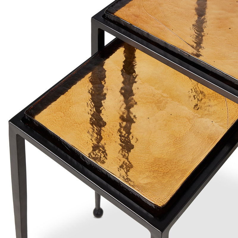 Tables gigognes en verre Damiana, Verre coulé ambré