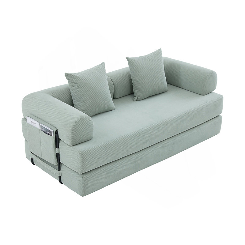 Foldable And Compressible Sofa, Mint Blue Corduroy