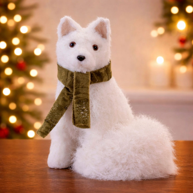 Plush Winter Fox Figurine with Scarf