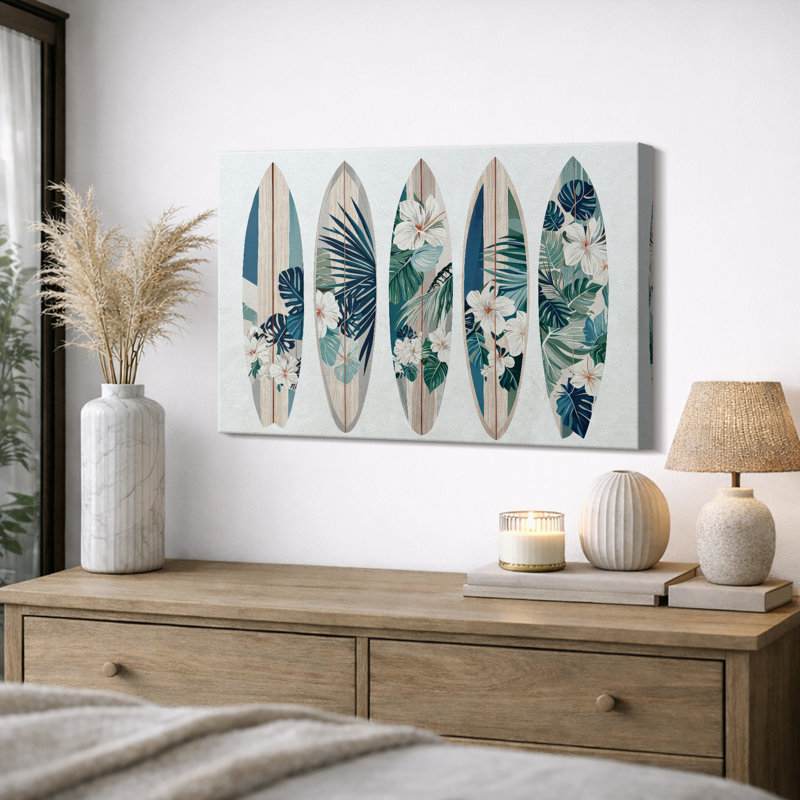 Illustration de planche de surf tropicales, chambre à coucher de plage côtière, impression sur toile encadrée, Toile tendue