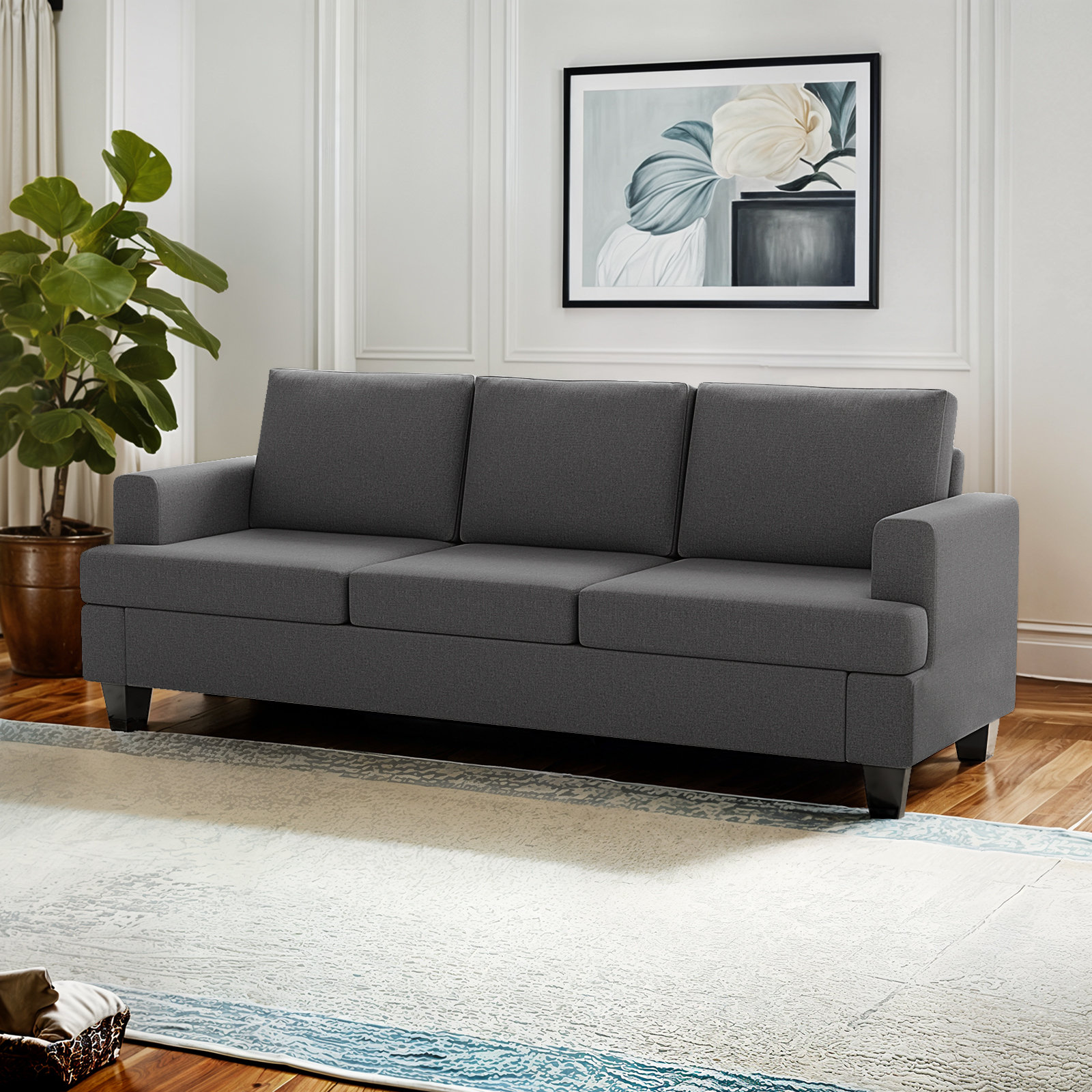 Modern Transitional Sand Hued Textured Fabric Upholstered 1Pc Chair Attached Cushion Living Room Furniture