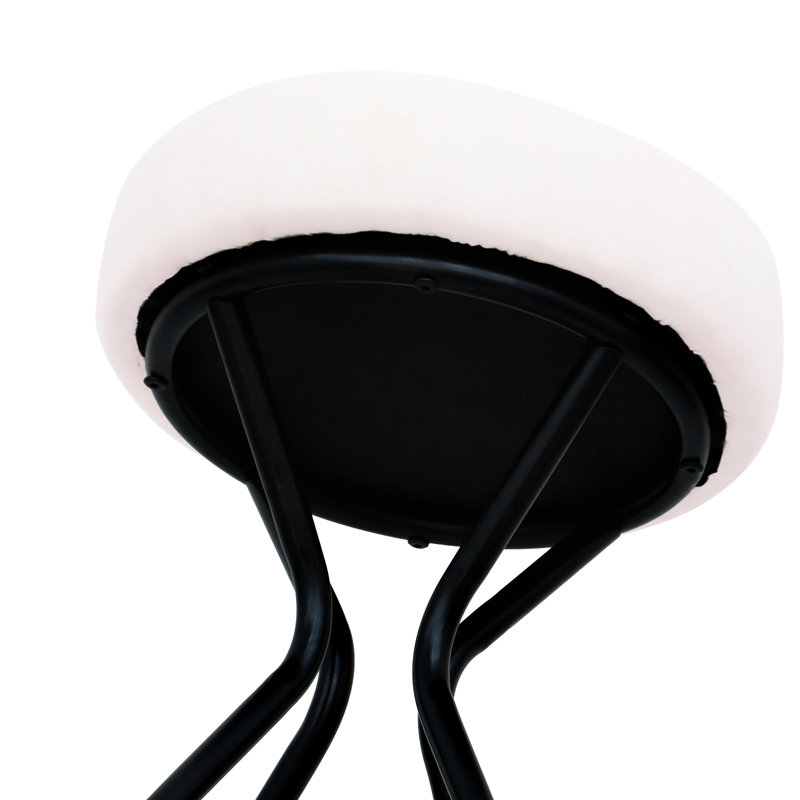 Tabouret de bar en velours moderne sans dossier de 2 avec sièges blanc crème et structure en métal noir pour l'intérieur