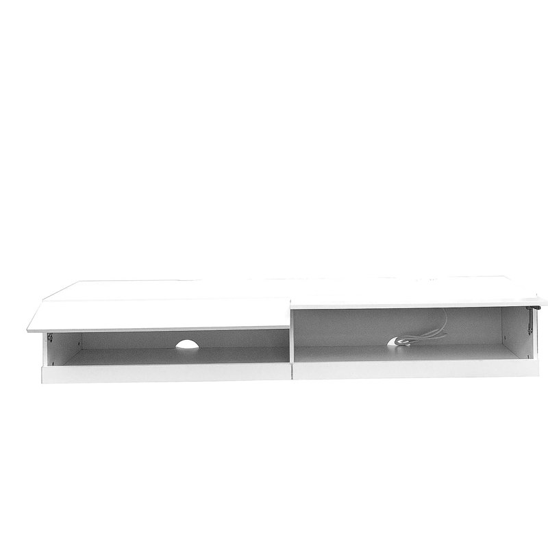 180-inch wall-mounted floating TV stand with 20-color LED lights and charging station, White