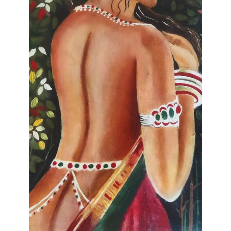 Femme sans dossier | Peinture à l'huile sur papier | Poulavi Ghosh