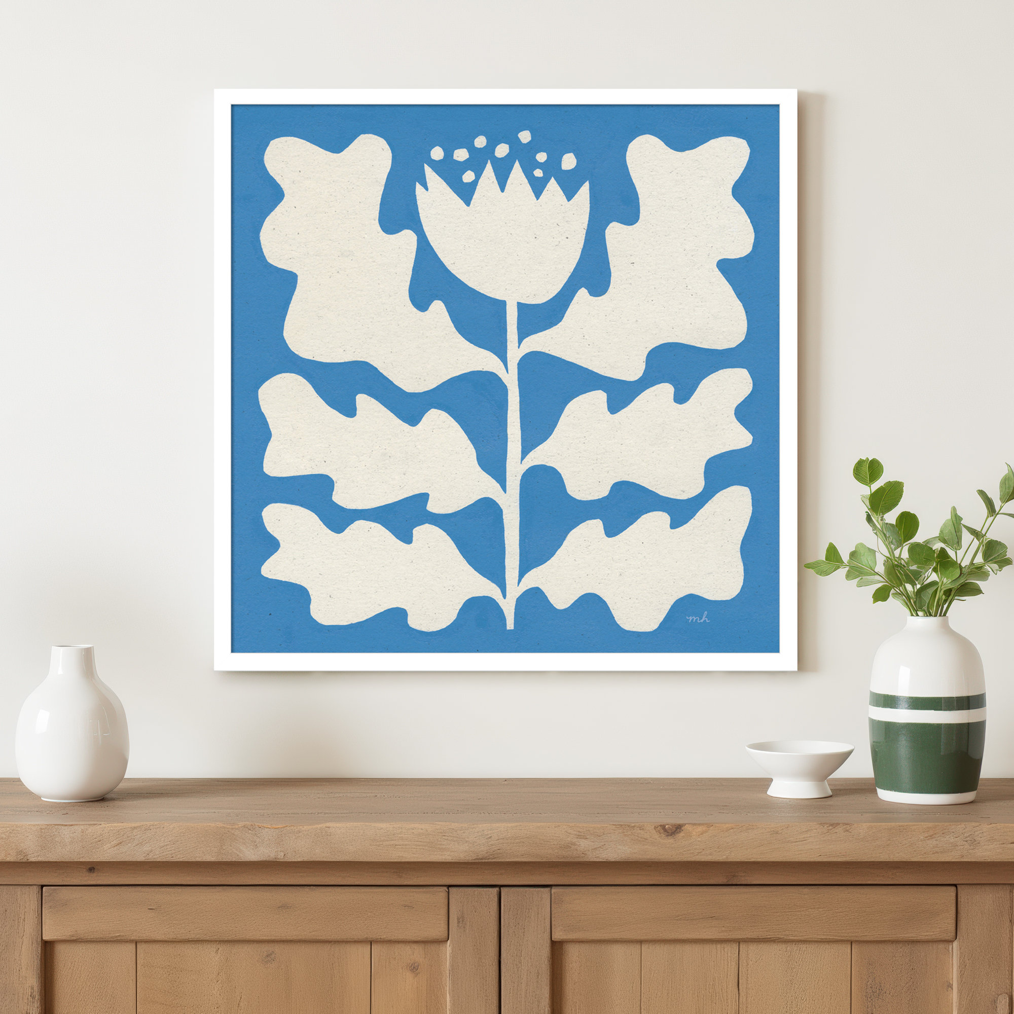 Delighted I Blue by Moira Hershey, 25" W x 25" H, White