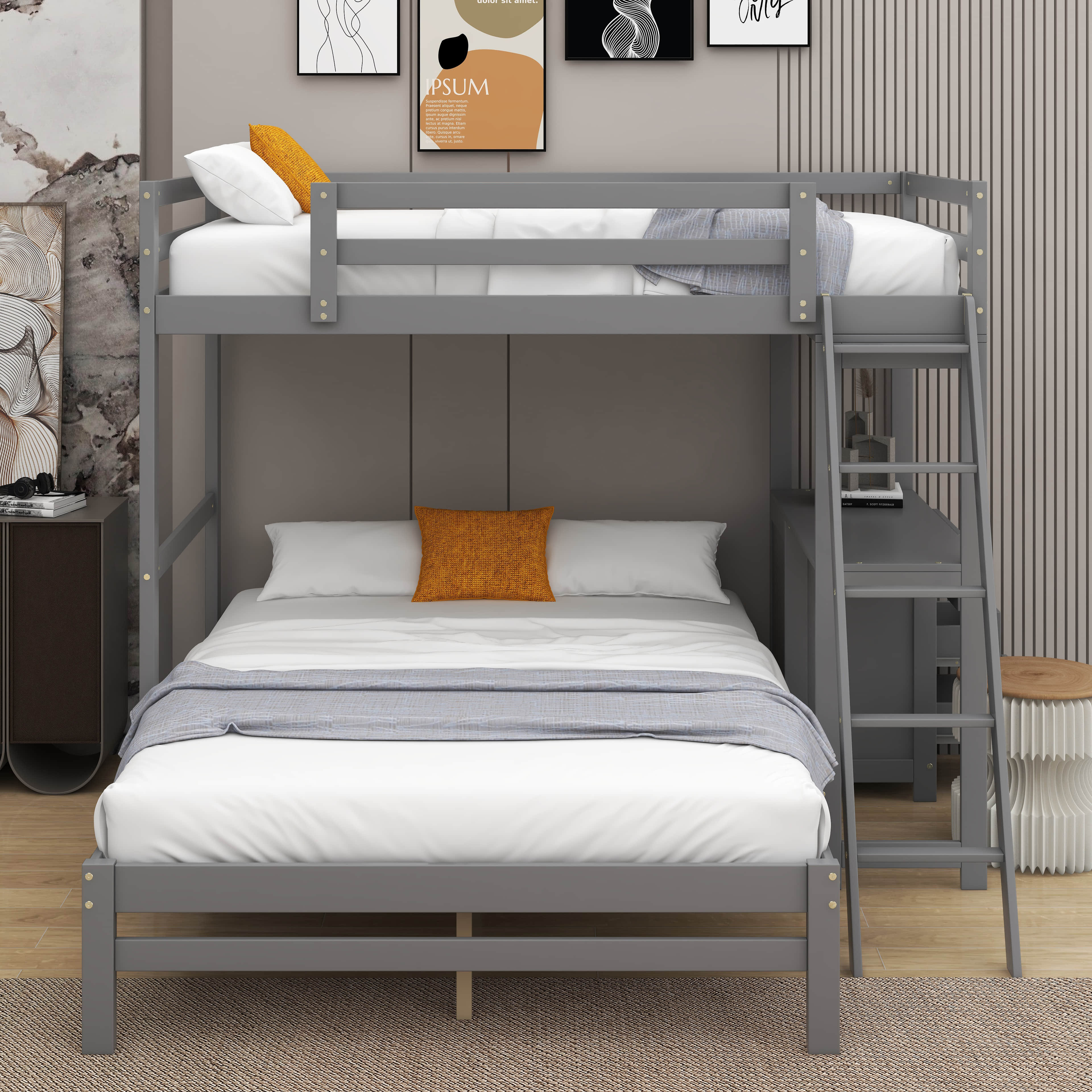 Harriet Bee Twin Over Full Bunk Bed With Desk And Drawers - Wayfair Canada