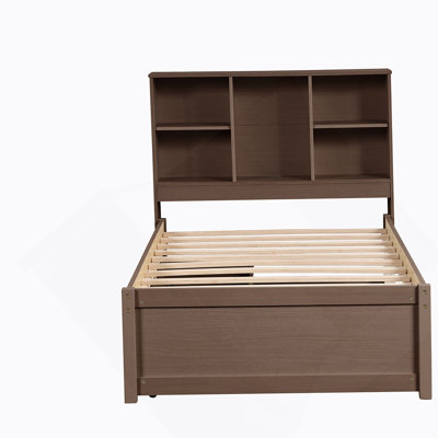 Twin Size Bed Frame: Bookcase Headboard with Built-in USB Port and Drawers