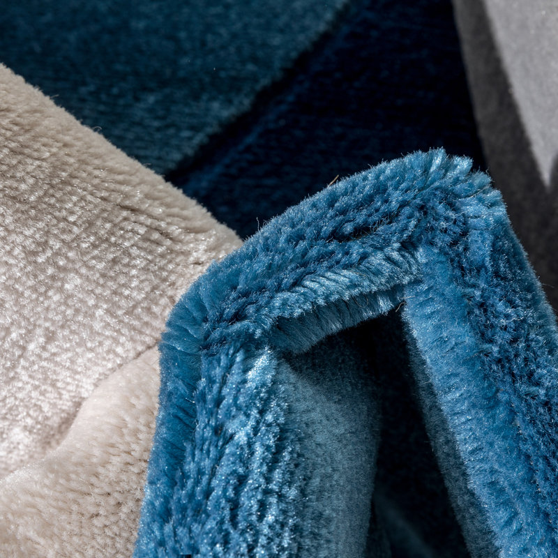 Tapis géométrique rectangulaire bleu en polypropylène tressé à la machine, Rectangle 9 pi 3 po x 12 pi 6 po