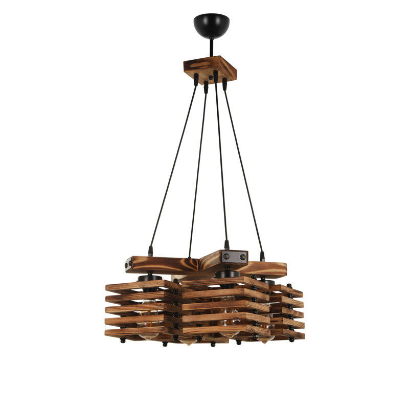 Luminaire suspendu carré à 4 lumières Kodi, Brun