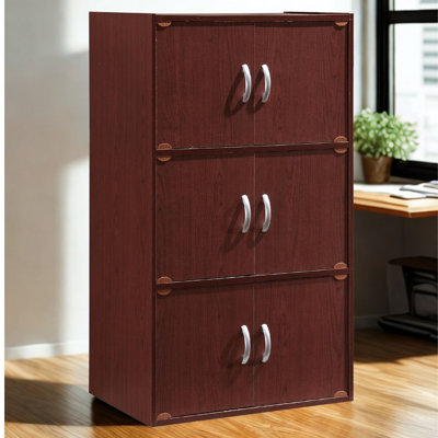 6-Doors, 3-Shelf Bookcase 40.8 in. Tall Enclosed Storage 3-Tier Bookshelf for Home or Office