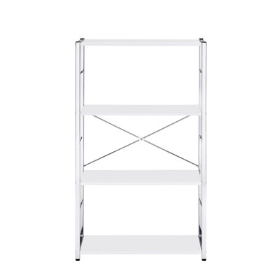 Modern Metal & Synthetic Wood Bookcase In White - 4 Storage, 22"L X 9"D 13"H Bookshelf Shelving For Pants,