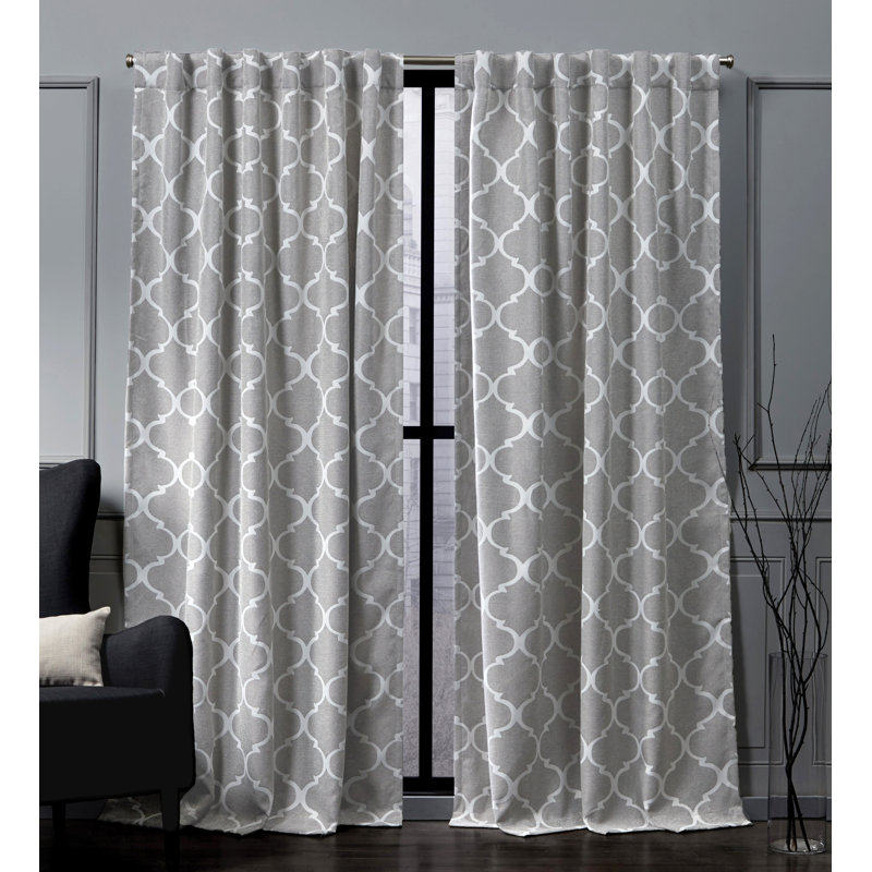 Nicole Miller Treillage Woven Room Darkening Blackout Hidden Tab/Rod Pocket Top Curtain Panel Pair, 52" W x 84" L, Ash Gray