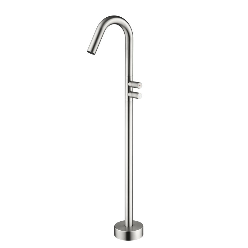Freestanding Bathtub Faucet With 360 Degree Rotating Spout, Matte Black Tub Faucet Brass Floor Mount Bathroom Tub Filler
