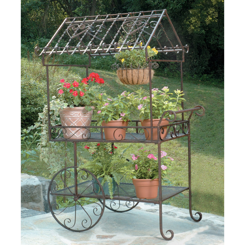 Deer Park 38" Steel Flower Cart with Natural Patina Finish