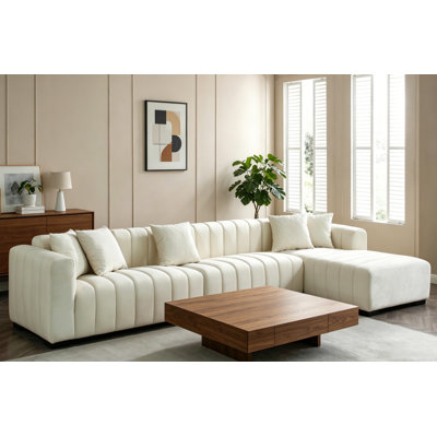 L-Shape Sectional Sofa With Deep Tufted Velvet Upholstered Right Chaise Modular Sofa