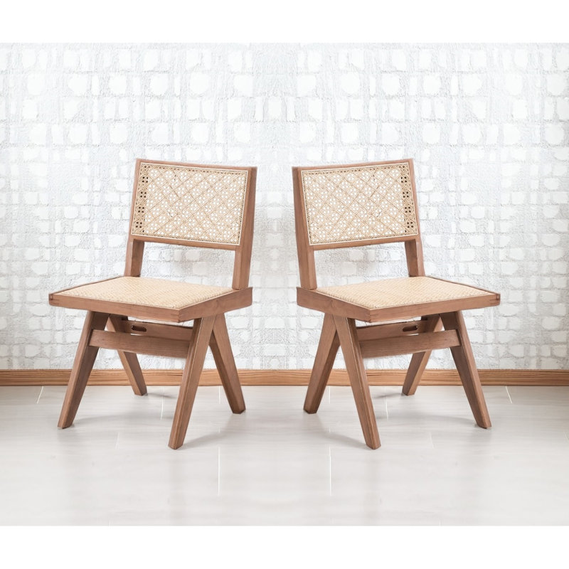 Chaises d'appoint modernes du milieu du siècle (lot de 2) pour une salle à manger décontractée, avec pieds en forme de A, finition naturelle et toucher confortable. Chaises élégantes et chaleureuses.