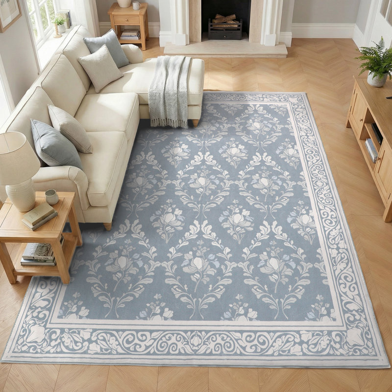 Tapis d'intérieur antidérapant 8 pi x 10 pi avec motif floral lavable à la machine, grège, Grège, Rectangulaire 8 pi x 10 pi