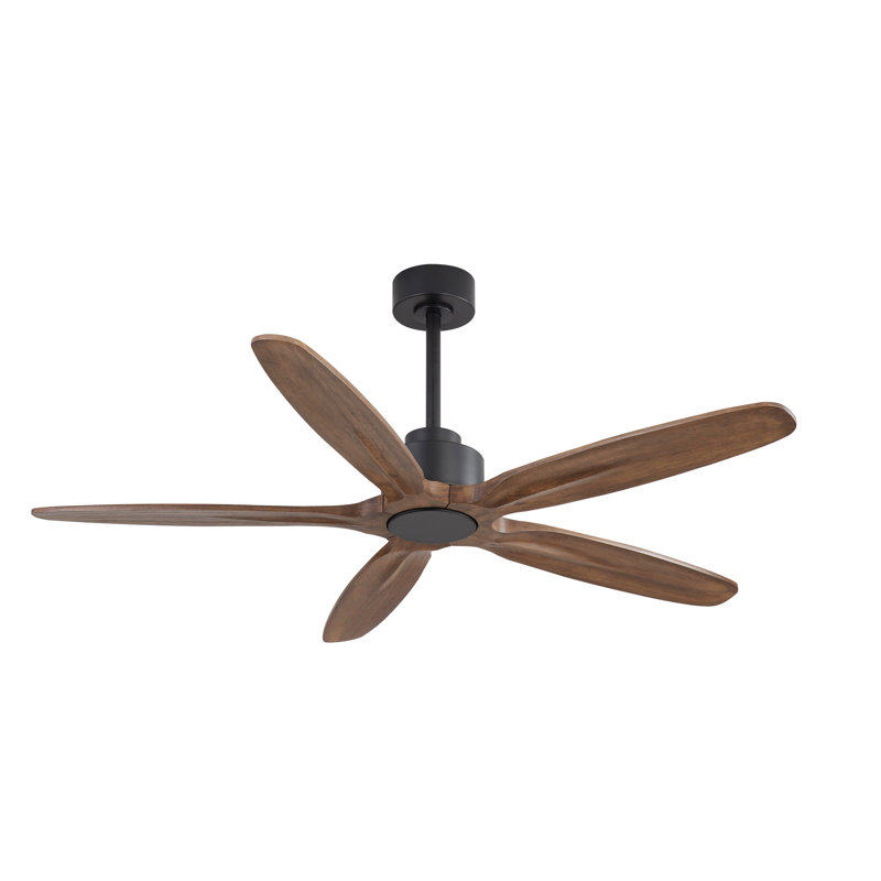  54 po Ventilateur de plafond à 5 pales en bois massif avec télécommande, moteur CC réversible silencieux, noir et noyer